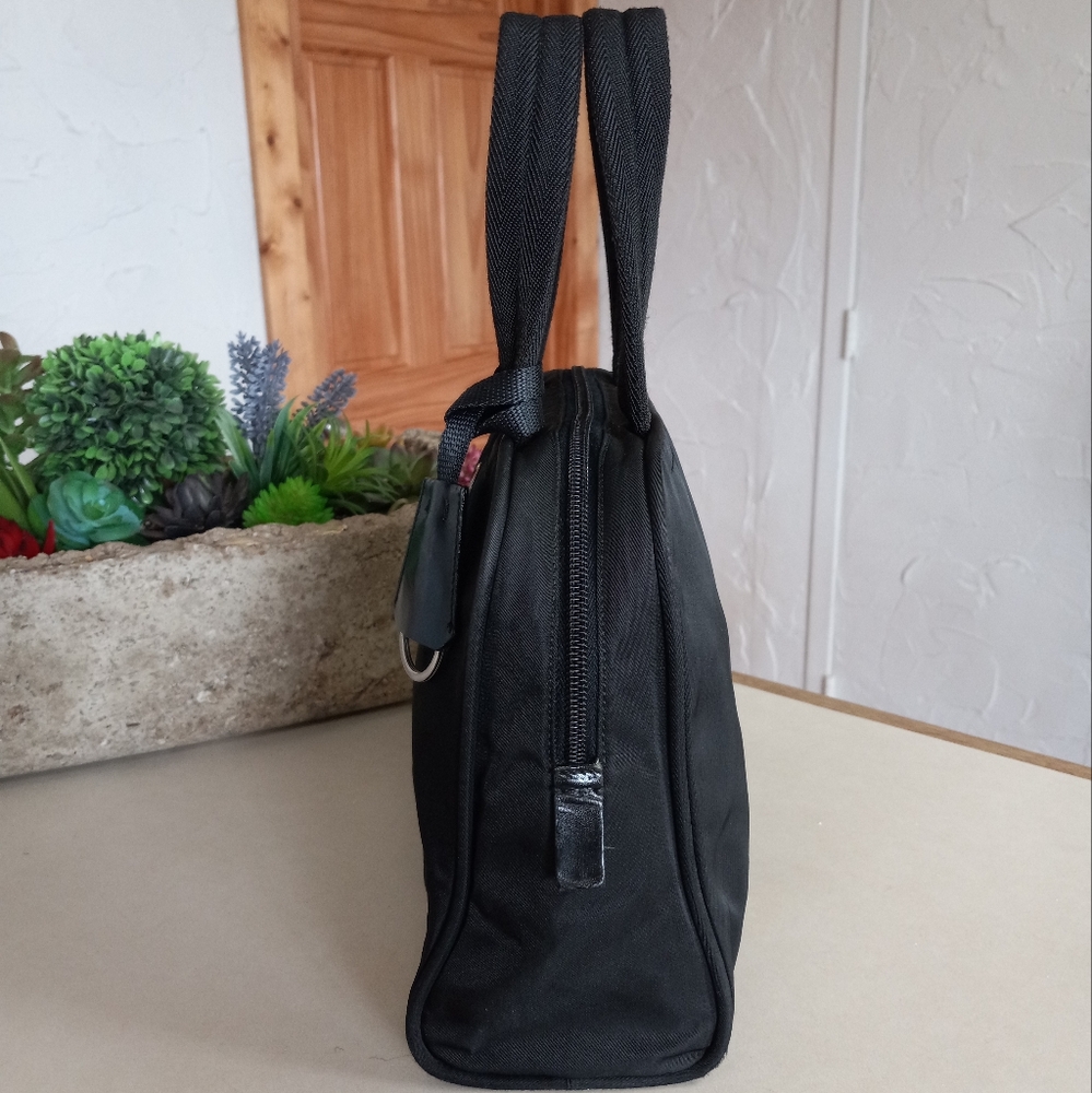 Prada Tessuto, Black Nylon Boston Satchel with Clochette and Combination Lock. - Picture 10 of 13